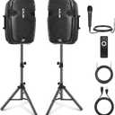 Wireless Portable PA Speaker System - 1800W High Powered Bluetooth Compatible Active + Passive Pair Outdoor Sound Speakers w/ USB SD MP3 AUX - 35mm Mount, 2 Stand, Microphone, Remote - Pyle PPHP1249KT