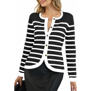 CiCiBird Women Striped Cardigan Sweaters 2025 Fall Button Knit Jacket Trendy Casual Long Sleeve Coat (L)