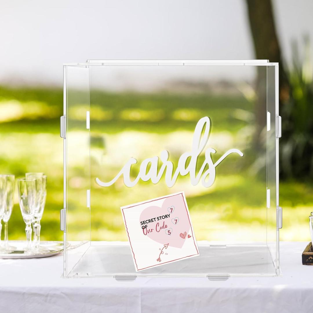 GENMOUS 10.5" Acrylic Wedding Card Box with Lid, Large Gift Card Box for Wedding Reception, DIY Clear Wedding Envelope Money Card Box for Party,Graduation,Baby Shower,Birthday Decorations,Memory Box