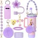 Mity rain Cup Accessories for Stanley Cup 30oz 40oz Tumbler with Handle, Including Water Bottle Handle Strap, Chapstick Holder, Boot, Keychain Charms, Straw Topper Cover Cap for Stanley (Purple)