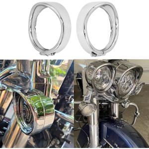 HDBUBALUS Visor Style Turn Signal Trim Ring Cover Auxiliary Light Passing Lamp Bezel Fit for Harley Touring Electra Glide Road King Softail (Chrome)