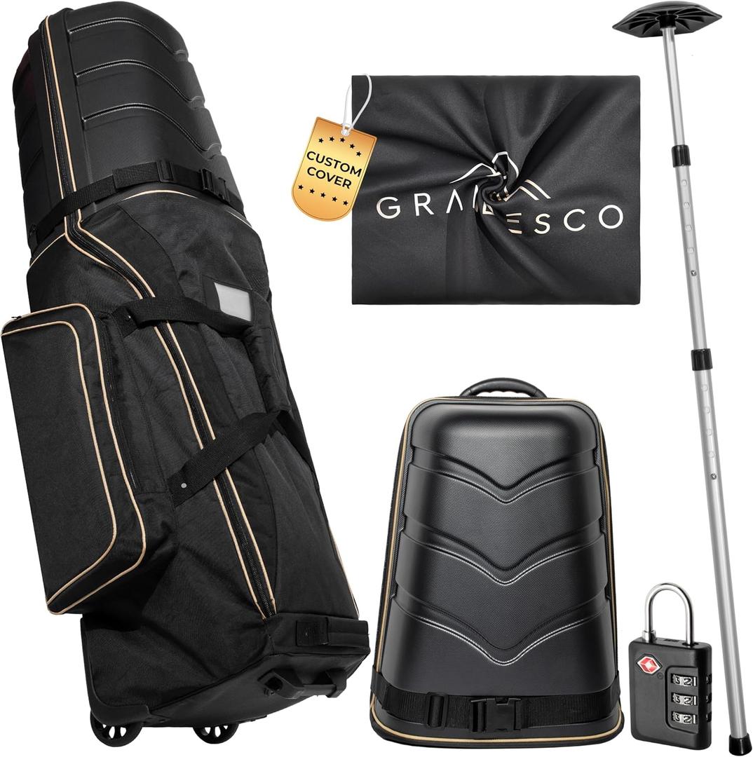 Hard Case Top 1680D Heavy Duty Oxford Fabric Travel Bag for Airlines with Wheels  Includes Custom Cover, Support Rod and TSA Lock. Excellent Protection, Foldable, Lightweight and Durable