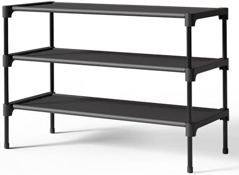 Kitsure Shoe Rack - Non-Woven Shoe Rack Shelf, Shoe Organizer for Closet, Entryway, Garage & Corridor, Stackable Shoe Shelves, 27.5" Wide - 3 Tier, Black Kitsure Shoe Rack - Non-Woven Shoe Rack Shelf, Shoe Organizer for Closet, Entryway, Garage & Corridor, Stackable Shoe Shelves, 27.5" Wide - 3 Tier, Black