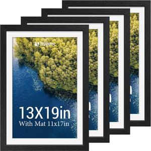 13x19 Picture Frame 4 Pack, 11x17 Mat, Black Wood, Glass