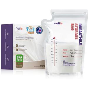 Nuliie 120 Pcs Breastmilk Storage Bags, 8 OZ Breast Milk Storing Bags, BPA-Free, Milk Storage Bags with Pour Spout for Breastfeeding, Self-Standing Bag, Space Saving Flat Profile