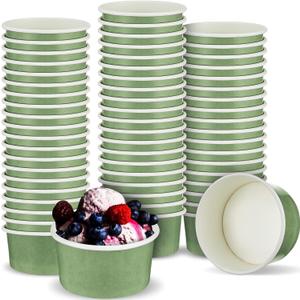 Maxdot 4 oz Dessert Cups, 60 Sage Green Disposable Ice Cream Cups, Paper Yogurt Bowls, for Hot and Cold Foods, Suitable for Gelato or Mousse