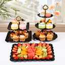12-Pack Dessert Table Display Set, 6 Cupcake Stands and 6 Dessert Trays, Plastic Dessert Display Stands and Cake Stand, Treat Table Displays Set for Wedding, Baby Shower, Tea Party (Black)