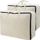 AMJ Set of 2, Storage Bags with 3-Side Zip Open & Handles, House Move or Winter Garment Storage in Wardrobe, Beige