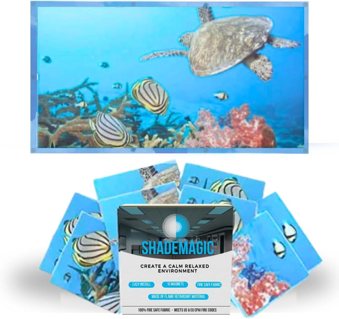 ShadeMAGIC Fluorescent Light Covers for Classroom Office-Seascape-Light Filter Pack of;Eliminate Harsh Glare That Causing Eyestrain and Head Strain.Office & Classroom Decorations. Light Diffusers (4)