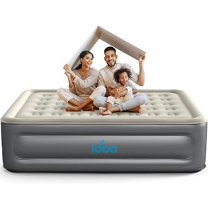 iDOO Queen Air Mattress with Built in Pump, Luxury Double High Inflatable Mattress for Camping, Home&Guests, 18" Raised Blow up Bed Airbed Colchon Inflable - Fast Inflation/Deflation - 650lb MAX