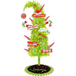 6FT Christmas Tree with 38 Piece Ornament Set, Whimsical Lime Green Christmas Tree with Signs & Skirt, Indoor Outdoor Holiday Decorations