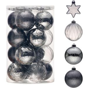 Black Christmas Ornaments, 25ct 3.15in Large Clear Plastic Hanging Ornaments for Christmas Tree, Halloween, Party