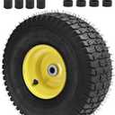 15x6.00-6 Lawn Mower Tires(Yellow Wheel)15x6-6 Front Tire Replacement for Craftsman/John Deere/Cub Cadet Riding Mowers,4 Ply Tubeless-3" Offset Hub,3/4" Bushing