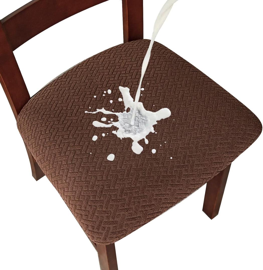 Genina Waterproof Seat Covers for Dining Room Chairs Covers Dining Chair seat Covers Kitchen Chair Covers slipcovers (Chocolate, 4 Pcs)