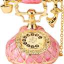 QIFU Hand Painted Small Pink Telephone Figurine Trinket Box Hinged Unique Gift for Family