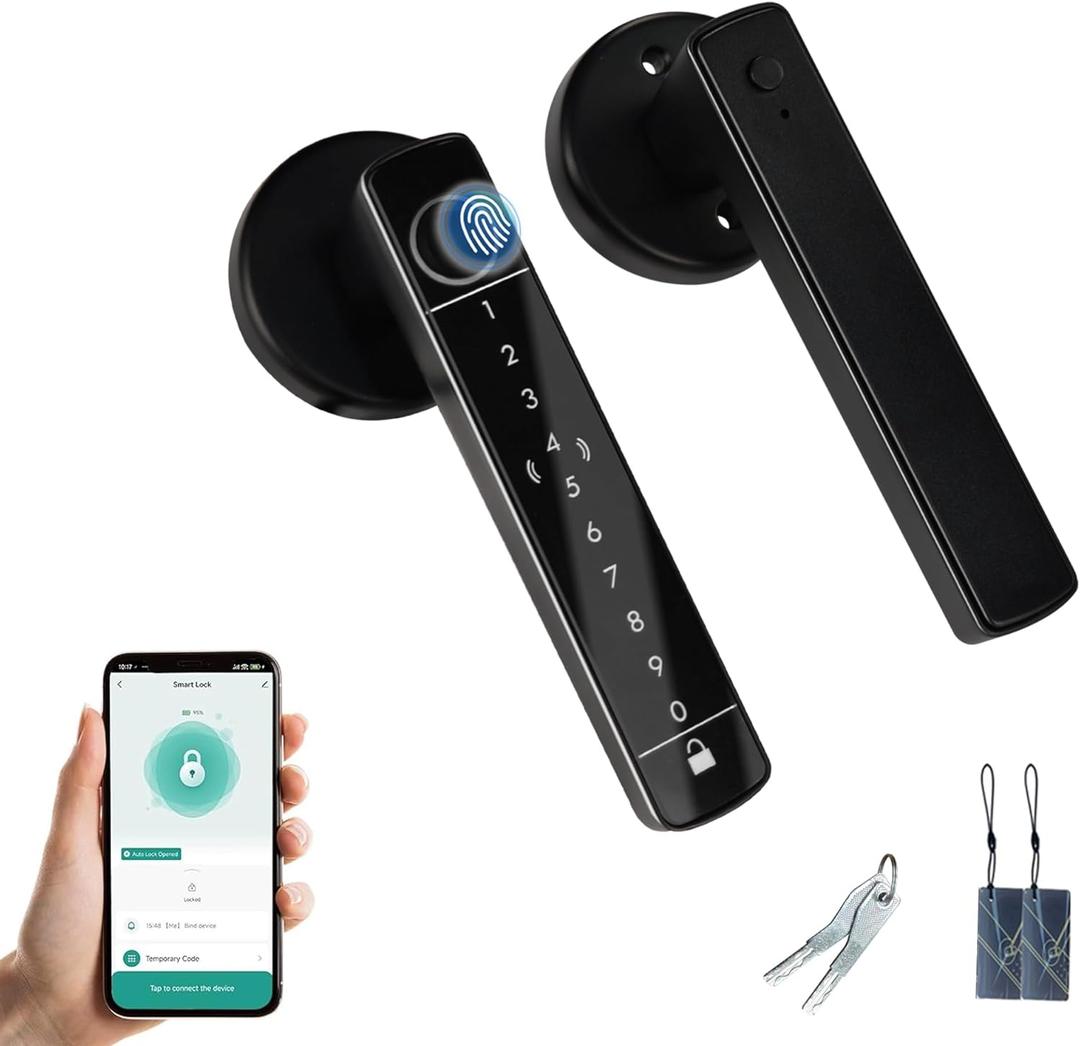 Fingerprint Door Lock Biometric Door Lock with Keypad & Keyless Entry - Smart Door Knob Handle for Bedroom/Home/Hotel/Office/Apartment - Supports APP/IC Card/Fingerprint/Key/Passcode Unlocking (Black1)