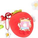 Strawberry Bubble Protective Case for Tamagotchi Paradise, Soft TPU Silicone Cover with Faceplate, Flower Shaped Zoom Dial Cap & Charms Set, Anti-Scratch & Waterproof (Red)