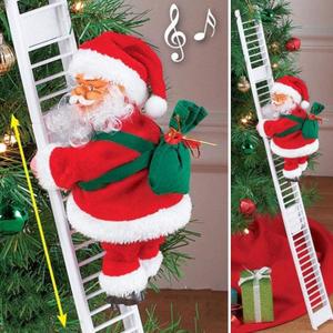 QUAAM Electric Santa Claus Climbing Ladder, Santa Claus on Ladder with Music - Christmas Tree Hanging Ornaments (White)