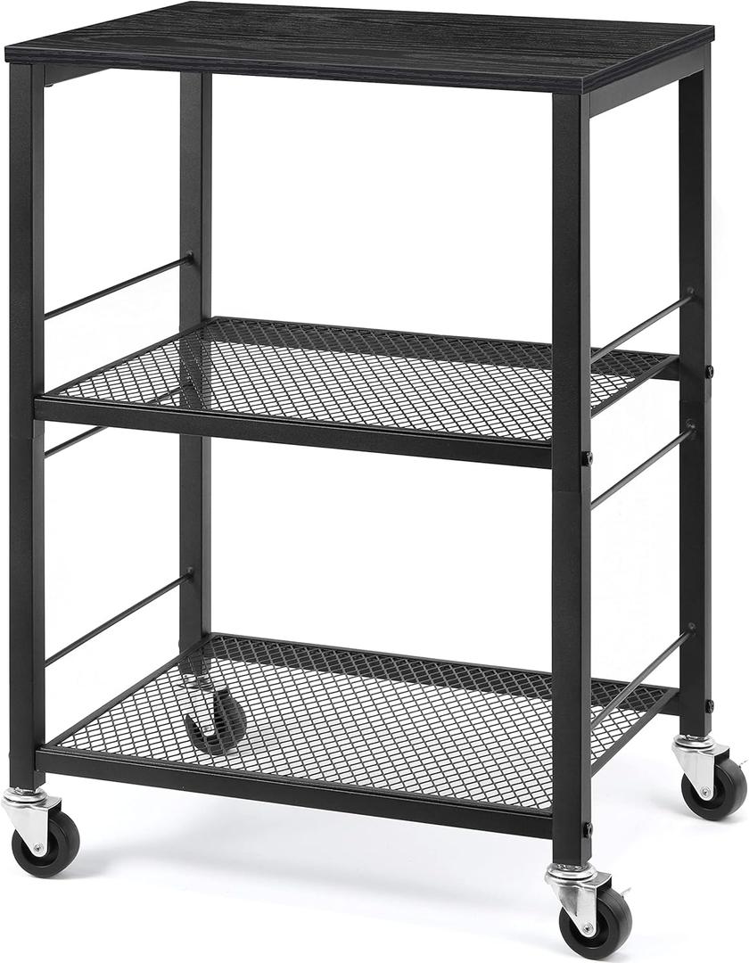 LIANTRAL 3 Tier Rolling Cart, Black Kitchen Carts on Wheels with Storage, Multifunctional Utility Cart for Kitchen Bathroom Living Room Bar Office (Medium)