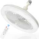 Socket Fan Light with Remote Control, 3 Colors 3000K-6500K Dimmable LED Light Bulb Fan Screw in Ceiling Fan for Bedroom, Kitchen, Storage Room, Closet, Wireless Small Ceiling Fans with Lights - White-Small