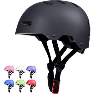 Skateboard Bike Helmet for Adults Women Men Youth Kids (2-3-5-8-14+ Years Boys Girls) - Lightweight Multi-Sport Adjustable Helmets for Bicycle Skateboard Scooter Skate Cycling (Black)