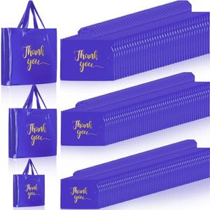 Teling 200 Pcs Thanks Bags with Handle Bulk Thank You Merchandise Bags 3 Size Plastic Packet Retail Shopping Package for Boutique 9 x 12'', 12 x 15'', 15 x 18''(Purple)