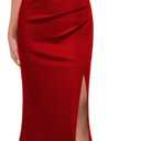 WOOSEA Women Sleeveless V Neck Split Evening Cocktail Long Dress (Red)