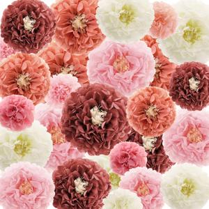 24 Pcs Tissue Paper Pom Poms, 4" to 14" Dusty Rose Tissue Paper Flowers Decorations for Wedding Baby Shower Bachelorette Birthday Party Decoration