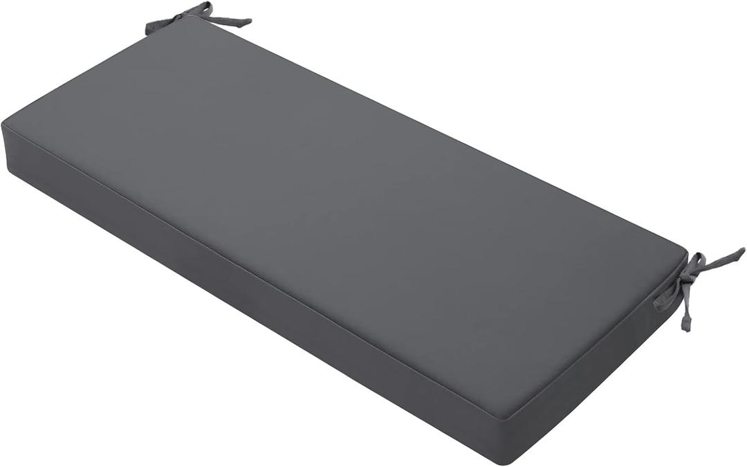 Favoyard Outdoor Bench Cushion 42 x 18 Inch Waterproof Patio Furniture Cushions 3-Year Color Fastness Garden Sofa Settee Couch Swing Pads with Handle and Attach Ties, Dark Gray