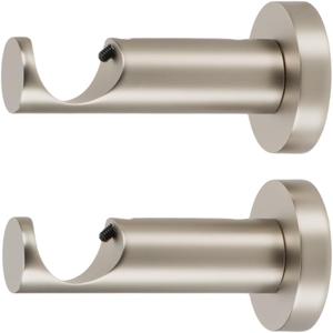 Ivilon Ceiling or Wall Mount Curtain Rod Brackets Holders for Curtain Rods of 7/8 and 1 Inch Diameter. Set of 2. Color Satin Nickel