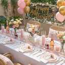 WDF 350Pcs Pink Plastic Plates - Pink and Gold Disposable Plates 50Guest Plastic Dinnerware for Baby Shower/Birthday/Wedding/Spring/Mother's Day