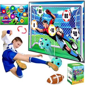 2 in 1 Soccer Ball& Football Games Set for Kids, Indoor Outdoor Sport Backyard Toss Party Game with 2 Balls Double Sided Flannel Target Soccer Gift for Boys 5-7 6-8 8-12 Years Old