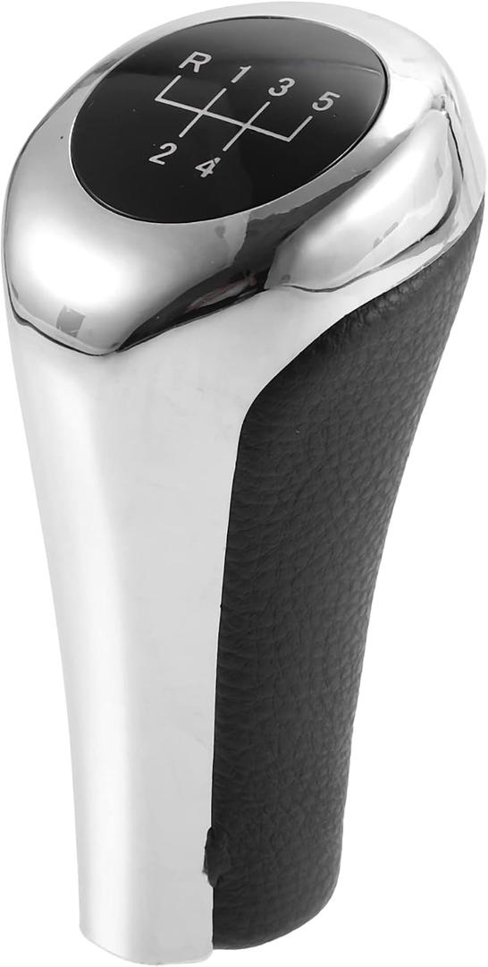 X AUTOHAUX 5 Speed Manual Gear Stick Shift Knob Transmission for BMW X1 E84 for BMW X3 E83 ABS Faux Leather Black Silver Tone