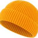 Stylish Faux Wool Knit Short Cuff Fisherman Beanie for Men and Women Unisex Warm Winter Hat (Orange)
