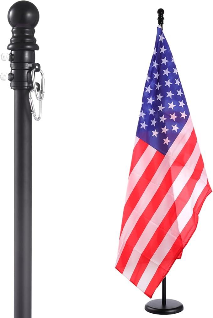 iElyiEsy 8FT Indoor Flagpole Kit with Black Ball Topper, Sectional Flag Pole with Round Base Stand, Premium Aluminum Pole Heavy Duty Flag Pole with US Flag for Schools, Office, Hall