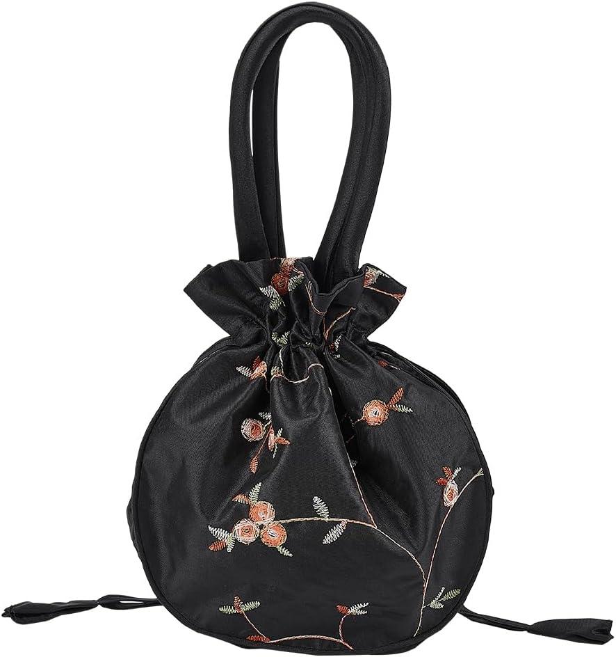 Ethnic Style Flower Handbag Black Embroidered Drawstring Bags Jewellery Gift Bags for Women Makeup Bags Organiser for Cosmetic Utensils Storage Bag Travel Party Cosmetic Bag Purse