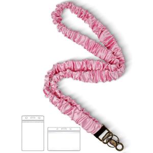 2 x Stretchy Scrunchie Lanyard for ID Badges Keys, Cute Teacher Lanyard for Women with 2 Card Holders 19.6 Inch (Pink)