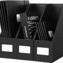 JiaWei Black Magazine File Holders, 3 Packs Sturdy Cardboard File Rack, Office Organization Desktop Storage File Box Binder for Shelves and Desk, Folder Holder for Office or Classroom