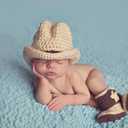 Newborn Photography Props Outfits Cute Cowboy Hat Shoe Set Infant Baby Boy Girl Photoshoot Props Costume (Beige)