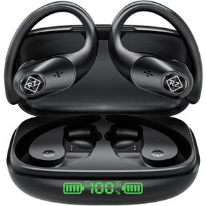 Wireless Earbuds Bluetooth Headphones 96H Playtime LED Display Waterproof Built in Mic Deep Bass Sound Secure Over Ear buds Earhooks for iPhone Android Samsung Cell Phones Sport Workout Gaming Running