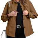EVALESS Womens Corduroy Jackets Fashion Long Sleeve Button Down Shacket Shirt Jacket with Pockets Fall Outfits 2024