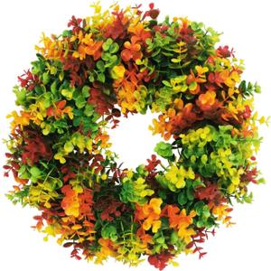 Fall Decor - 16 Inch Autumn Artificial Wreath - Fall Decorations for Thanksgiving, Halloween, Farmhouse, Harvest Home, Outdoor, Indoor, Window, Wall (Green,orange,red,yellow)