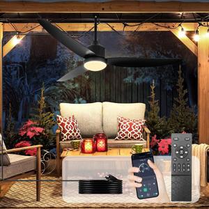Outdoor Ceiling Fan with Light: 52" Black Hanging Fan for Gazebo Waterproof - Plug In Outdoor Fans for Patio Porch Pergola with APP Remote Control Reversible DC Motor