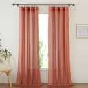 NICETOWN Linen Sheer Burnt Orange Curtains, Rod Pocket & Back Tab Faux Linen Semi Sheer Burlap Window Treatments Privacy with Light Filtering for Bedroom/Living Room, W52 x L95, 2 Panels