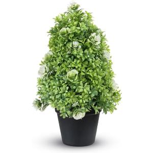 Small Fake Plants for 10 Inch, Artificial Topiary Ball Tree with Plastic Pot for Kitchen Office Desk Home Bathroom Farmhouse Room Coffee Table Decor(Artificial Shrub Potted Plant)