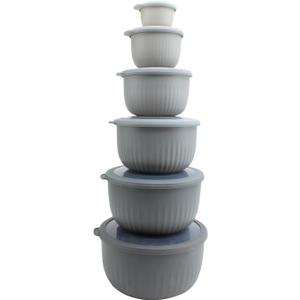 COOK WITH COLOR Prep Bowls with Lids- Wide and Deep Nesting Plastic Small Mixing Bowl Set with Lids, 12 Piece Set - Deep Bowls, Gray