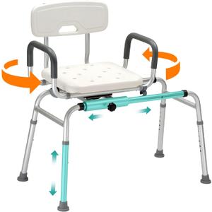 Sliding Shower Chair with Extra Wide 360 Swivel Seat, 400 lbs Weight Capacity, Bathtub Bath Chair, Non-Slip Aluminum Frame, Adjustable Height for Inside Shower