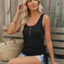 AUTOMET Tank Tops for Women Summer Sleeveless Loose Fit U Neck T Shirts Button Drawstring Basic Tee (Black, M)