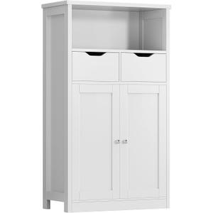 Shintenchi Floor Storage Cabinet, Bathroom Organizer with Doors and Drawers, Freestanding Side Cupboard Pantry with Adjustable Shelf, White