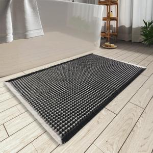 AMOAMI Upgraded Waffle Bath Mat, Super Absorbent Non Slip Bath Mats for Bathroom Floor, Machine Washable Bathroom Rugs with Tassels, Rubber Backed Bathroom Mats, Ultra Soft, 18" x 30",Black & Cream (1'6" x 2'6" (Rectangular))